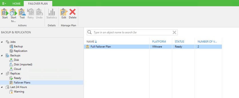 Failover Plans in the Veeam console